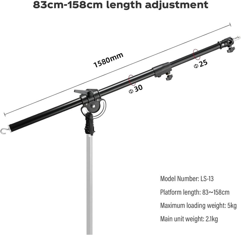 soonpho Photography Extension Boom Arm for Light Stand/C-Stand,2.3ft to 4.9ft Ajustable Crossbar Holding Arm with 1/4" to 3/8" Screw - Image 3